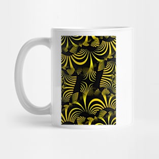 complex design fractal structure in black on a yellow background Mug